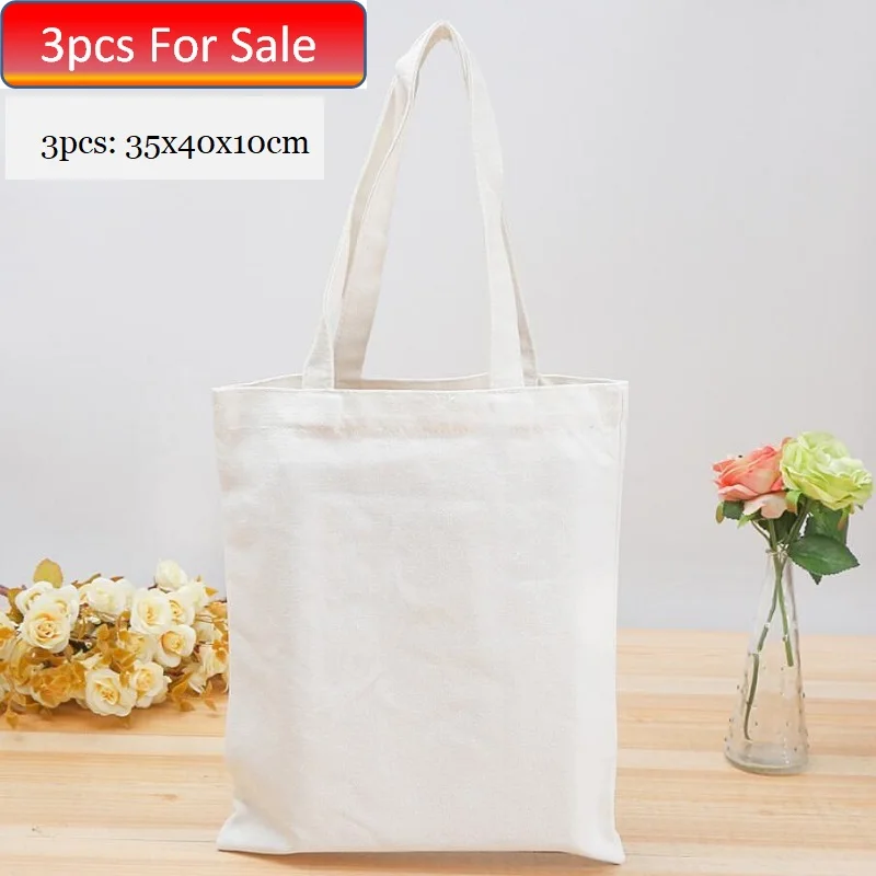 

3pcs For Sale Canvas Tote Bag Fashion DIY Crafting Decorating Reusable Grocery Washable Bag Shopping Bag Unisex Canvas Handbags
