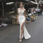 Дешевое атласное свадебное платье, Пляжное сексуальное кружевное женское платье с разрезом сбоку, Пляжное свадебное платье 2020, богемное свадебвечерние платье