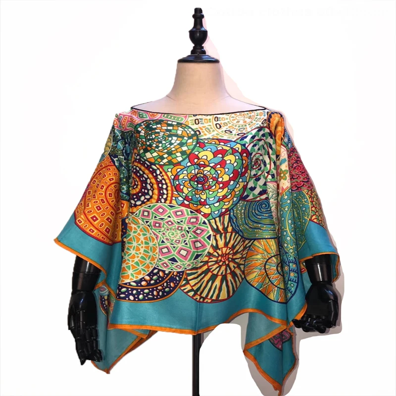 

Elegant European Printed Silk Kaftan Short women top clothes length free size Fashion Islamic clothes for women