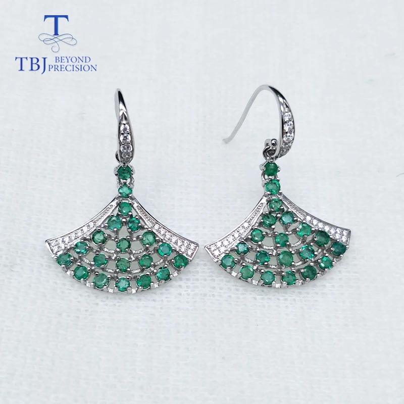 Драгоценные Натуральный Замбия изумруд маленькие &quotюбки&quot крюк серьги 925