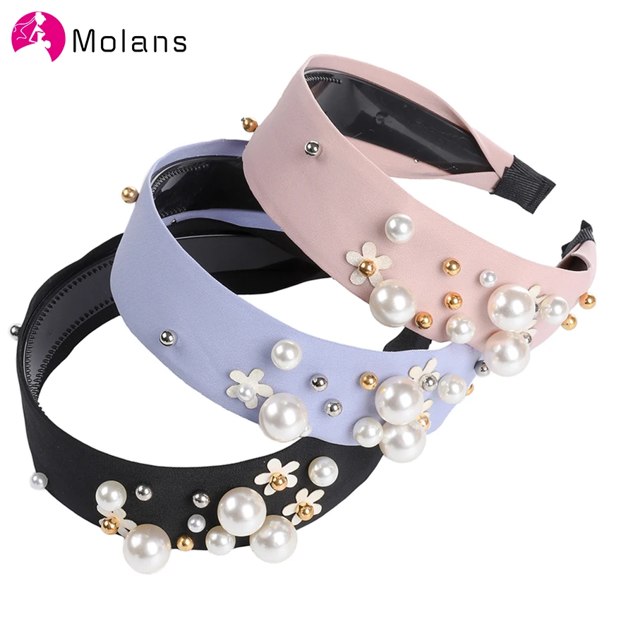 Ободки для волос с неровным жемчугом и цветочным узором Белые ободки