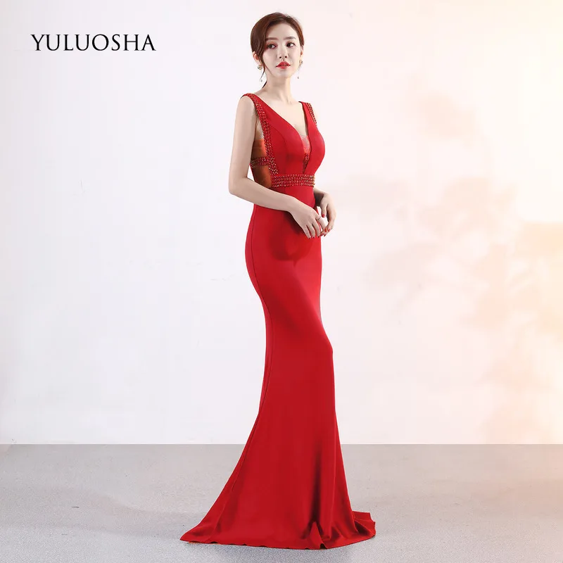 Женское вечернее платье YULUOSHA элегантное бальное без рукавов с V образным вырезом