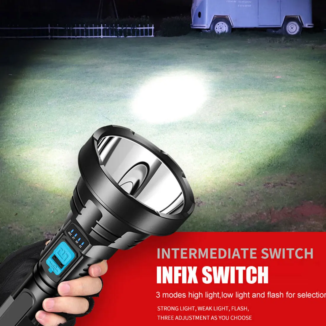 

Waterproof Tactical Flashlight LED Flashlight Super Power USB Rechargeable Flashlight Built-in Battery Long Distance Flashlight