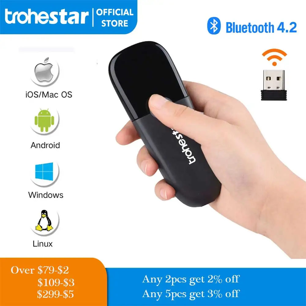 

Trohestar Barcode Scanner 1D/2D Wireless Bar Code Reader 2.4G Bluetooth-compatible Scanner Barcode for IOS Andrioid