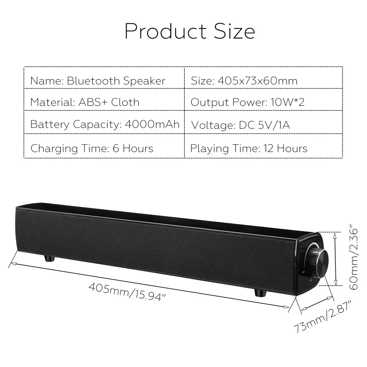 

20W HiFi Subwoofer Theater bluetooth Soundbar Speaker Wireless Bass Loudspeaker w/Mic USB AUX RCA Cable TV Home 4000mAh