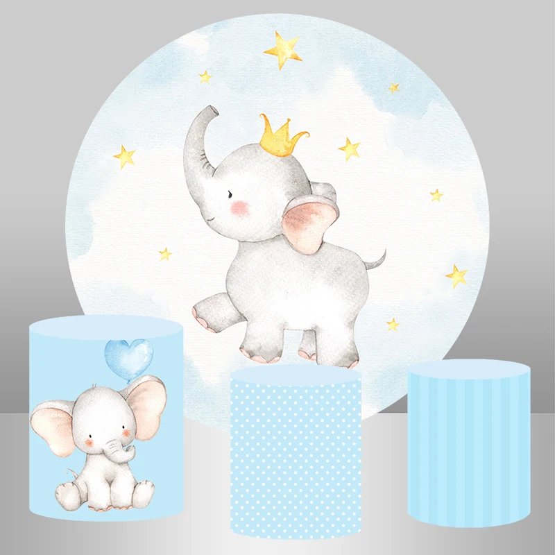Circle Round Backdrop Custom Elephant Background for Photo Studio Newborn Baby Shower Birtthday Party Cake Table Banner