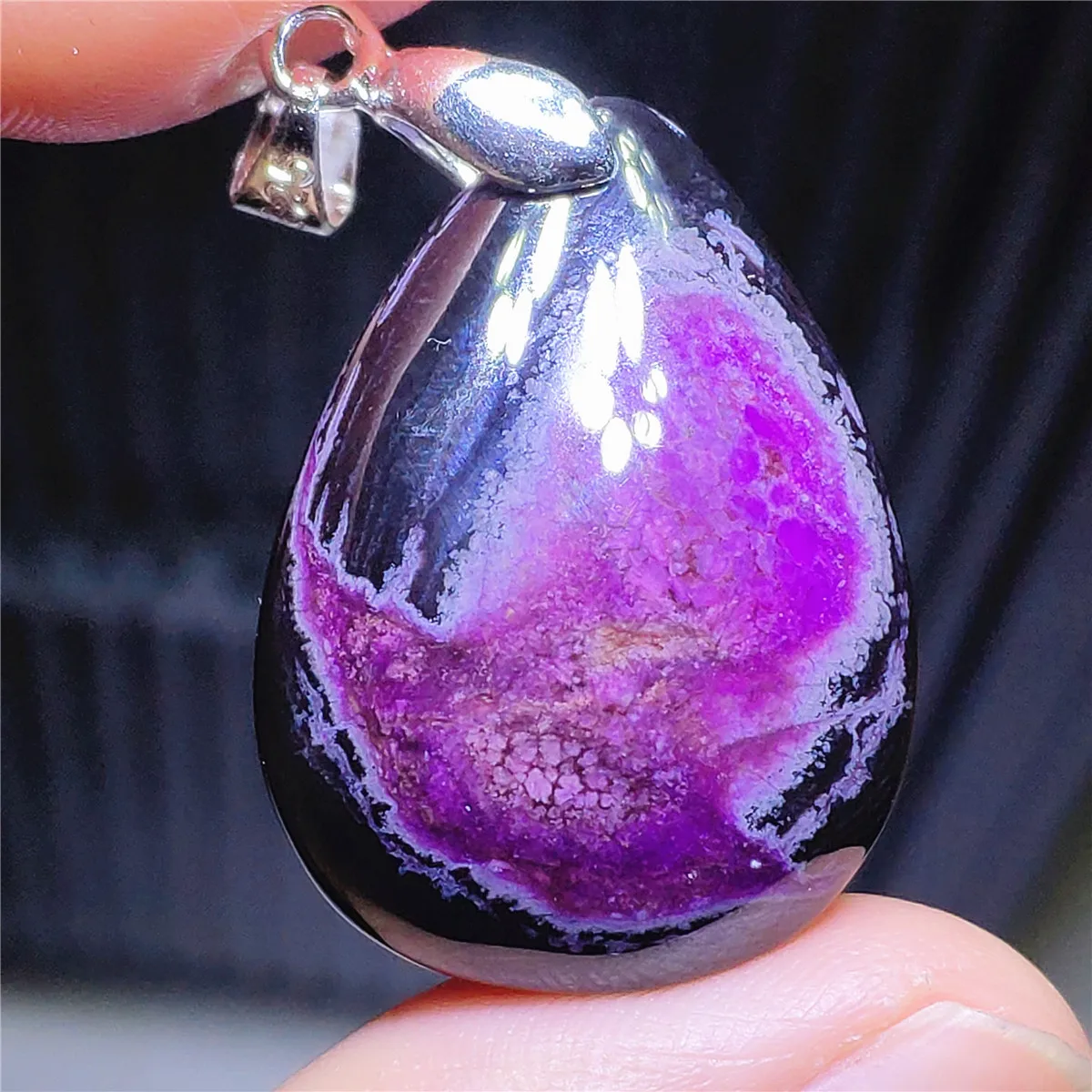 

Genuine Natural Purple Sugilite South Africa Pendant 28x21x9mm Water Drop For Women Men Reiki Stone Fashion Necklace AAAAA