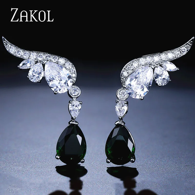 ZAKOL модные серьги-капли с кубическим цирконием и белыми крыльями для женщин