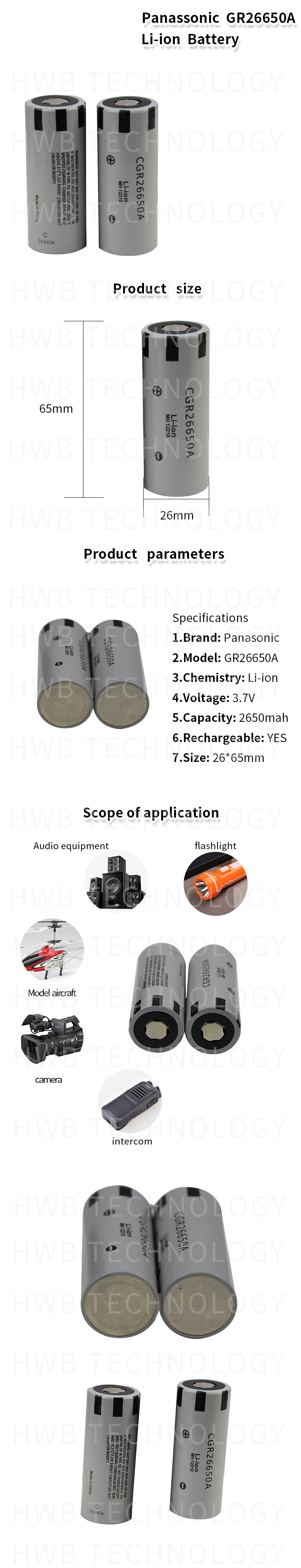 4 шт./лот Новинка для Panasonic 26650 CGR26650A 3,7 V 2650mAh литий-ионная аккумуляторная батарея