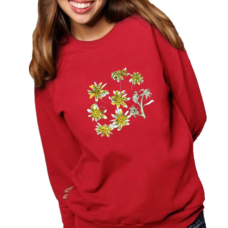 

Women Hoodie Daisy Printed Hoodies Women Fleece Long Sleeve O Neck Loose Sweatshirt Girls Pullovers Winter