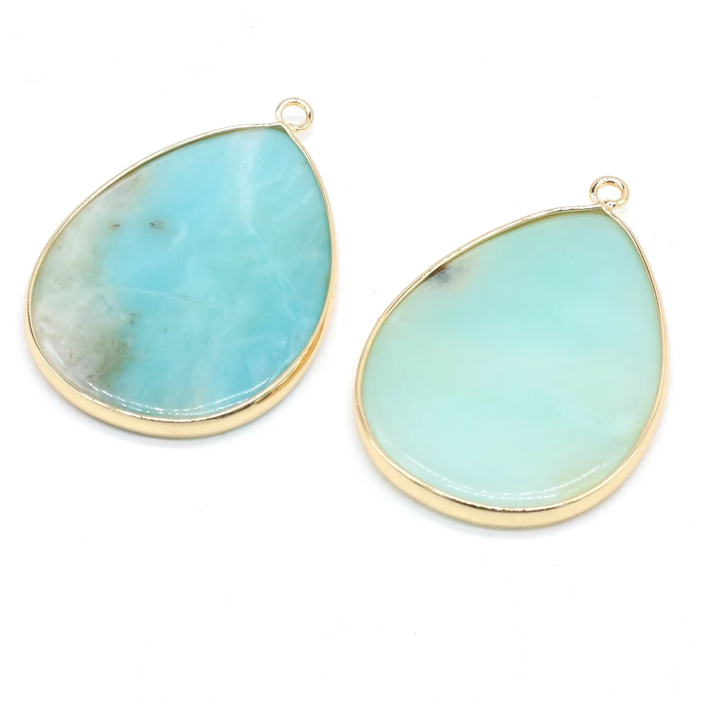 

High Quality Amazonite Natural Pendant Semi-precious Stone Drop Shape Charms For Jewelry Making DIY Necklace Accessories 30x45mm