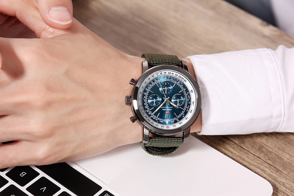 Airplane Sports Military Blue Dial Pilot Calendar Men Wristwatch Chronograph Fashion Casual Brand Army Brown Leather Watches