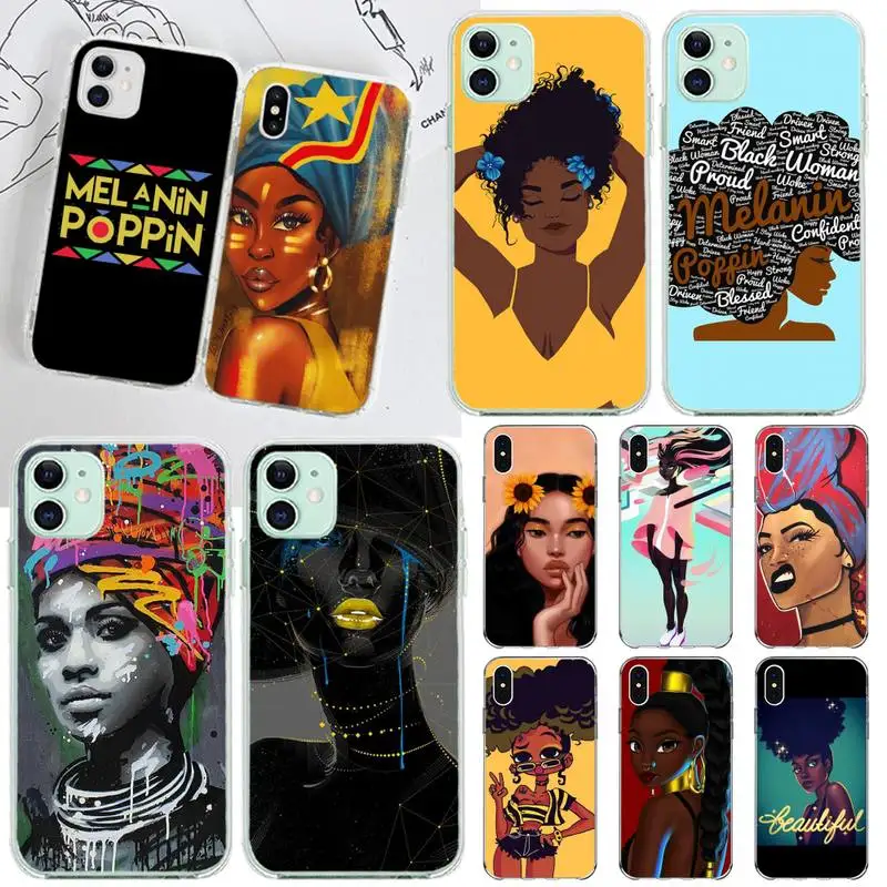 

Afro Black Girl Magic Queen Melanin Poppin Soft Rubber Phone Cover for iPhone 11 pro XS MAX 8 7 6 6S Plus X 5S SE 2020 XR cover