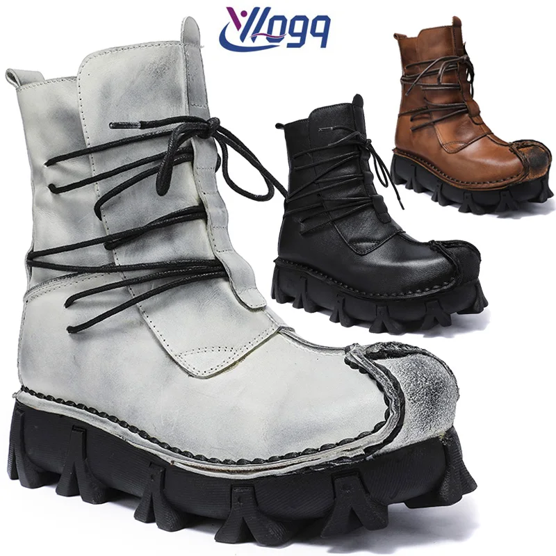 

Men's Genuine Leather Boots Skull Gothic Punk Boots Motorcycle Boots Desert Combat Ankle Boot Safety Shoes Tactical Boots Winter