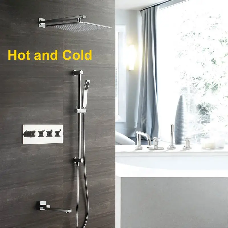 Hot and Cold Shower Настенный смеситель для душа для ванной комнаты, набор дождевой насадки для душа 1", смесители для ручного душа, дождевой клапан, смесители, термостатический контроль - Цвет: Hot and Cold Shower