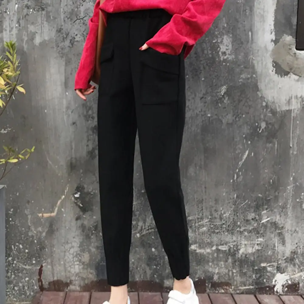 Женские флисовые брюки повседневные свободные однотонные брюки-карандаш