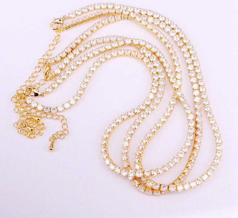 

5Pcs 3mm, Square Clear CZ tennis chain necklace women choker zirconia Gold filled trendy Elegant necklace