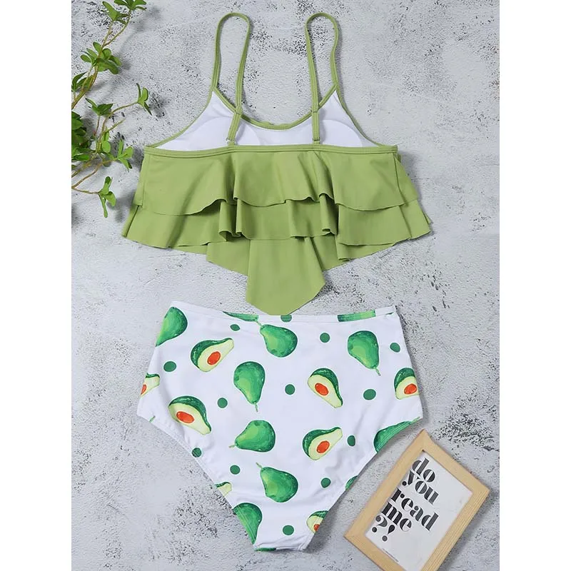 

Swimwear Women Bikini Floral Print Strap Tanks with Panties Bikini Sets High Waisted Swimsuits Female Bathing Suit for Ladies