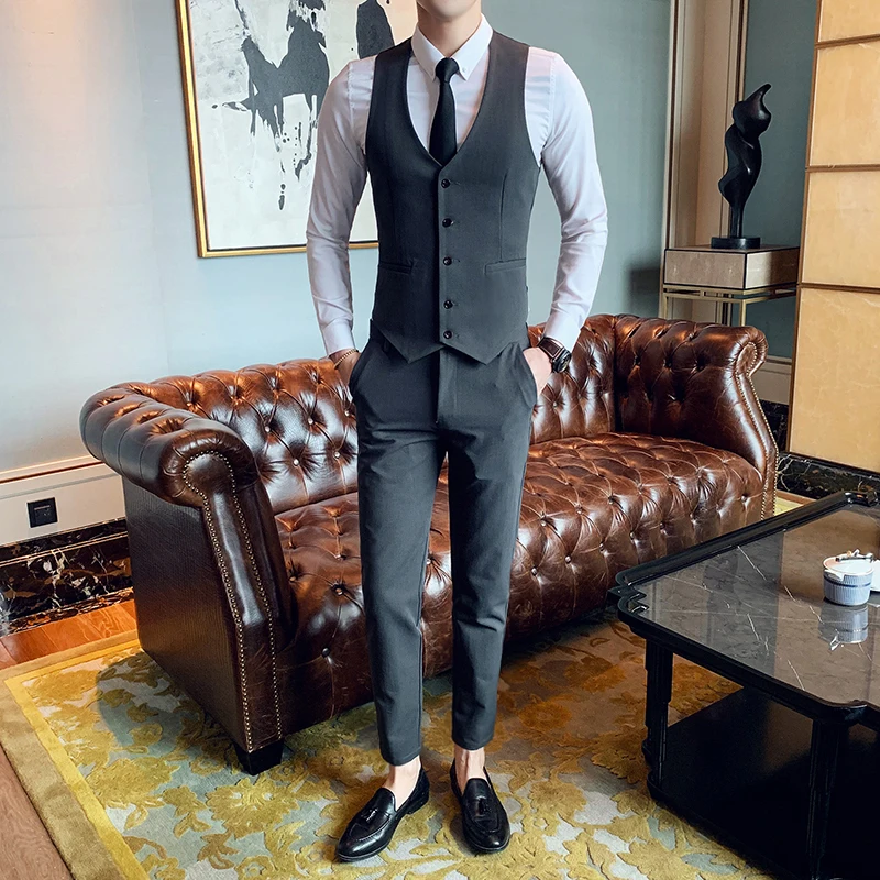 Костюм мужской деловой из 2-х предметов стильный жилет и брюки в ретро стиле
