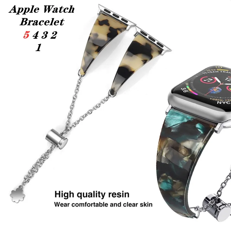 Широкие ремешки из смолы для Apple watch 5 4 3 2 1 Женский зеркальный браслет iwatch 40 44 мм