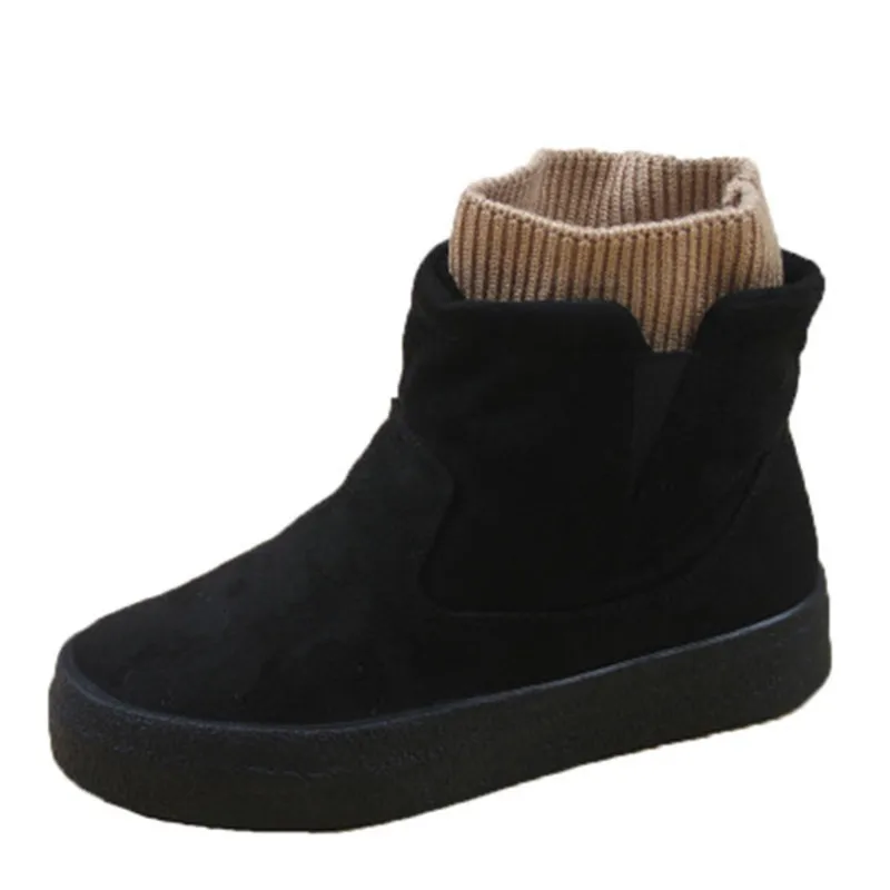 Winter Warm Shoes Women Outdoor Skiing Riding Fashion Flock Flat Platform Ankle Boots Outdoor Walking Sneakers Botas Mujer Black