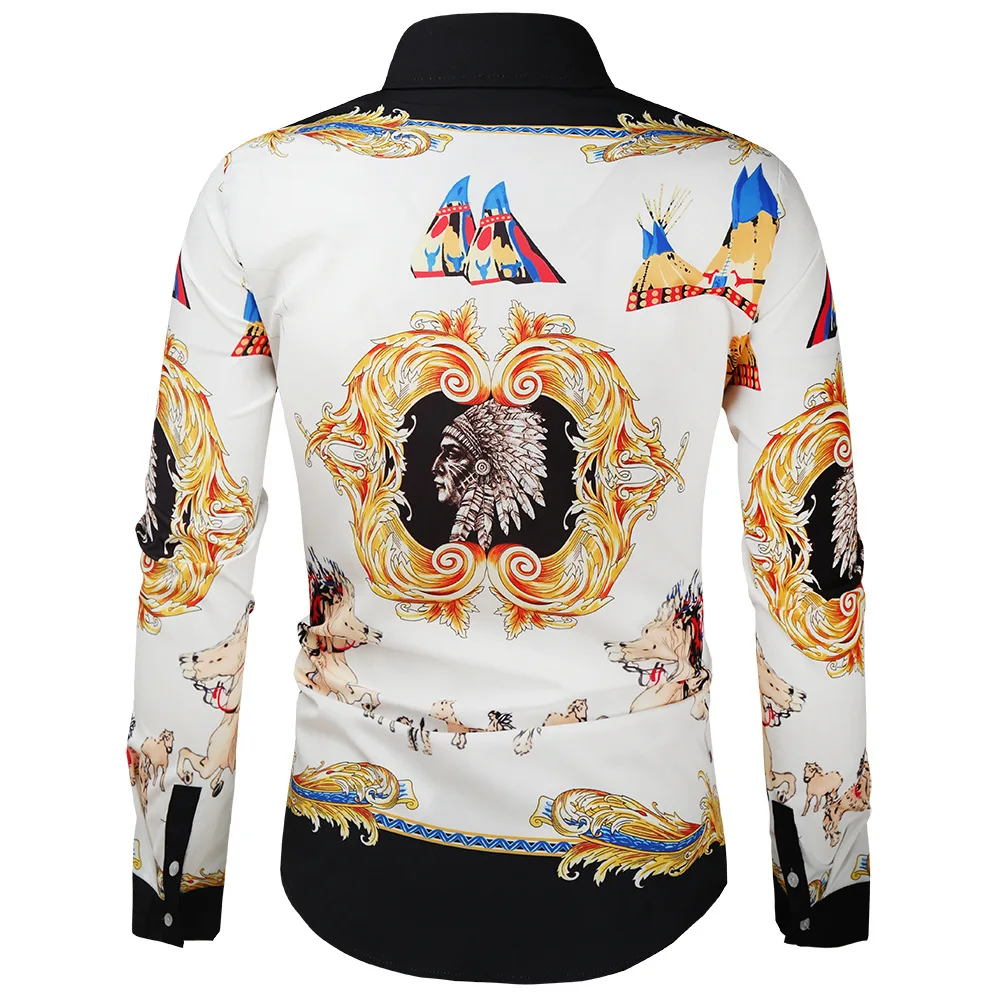 Мужская приталенная рубашка с длинным рукавом синяя Повседневная в стиле