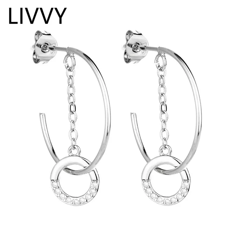 

Серебряные креативные геометрические серьги LIVVY с цирконом, корейские женские роскошные модные элегантные темпераментные ювелирные издел...