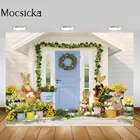 Mocsicka Пасхальный весенний фон для фотосъемки новорожденных с изображением кролика яйца праздничного декора двери фон для студийной фотосъемки