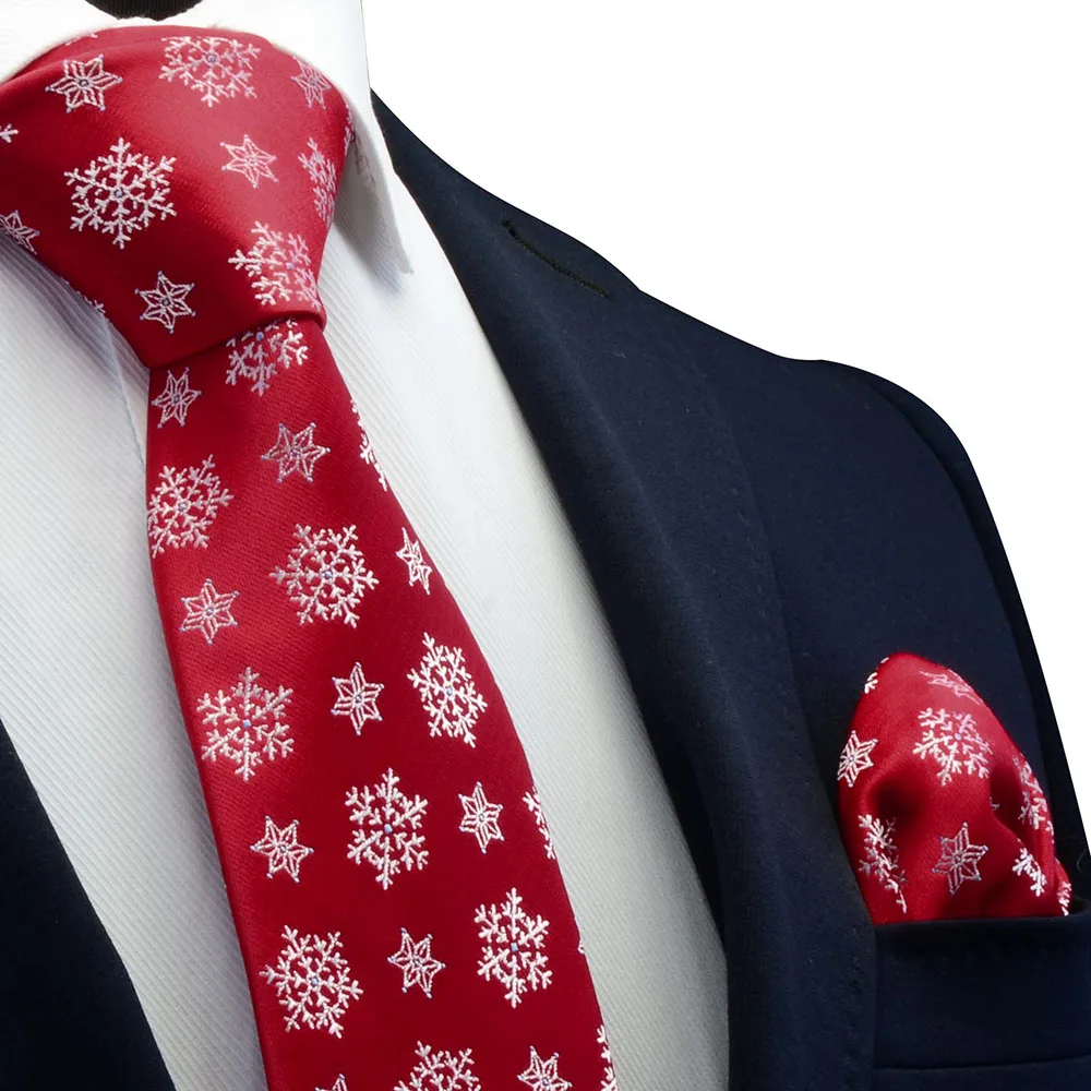 Ricnais 8cm Silk Christmas Men's Tie Set Red Green Santa Claus Animal Tree Juaquard Handkerchief Necktie Suit Party Neck Ties