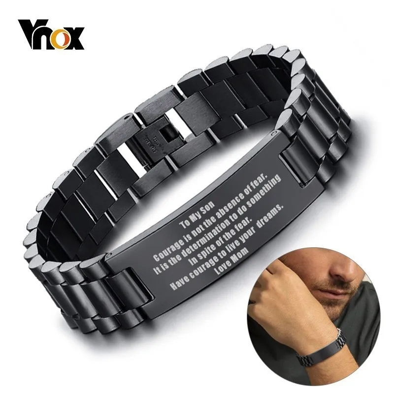

Vnox To My Son Courage Inspire Stainless Steel Bracelets for Men Chunky Watch Band Links Wrist Band Tough Man Pulseira Dropship