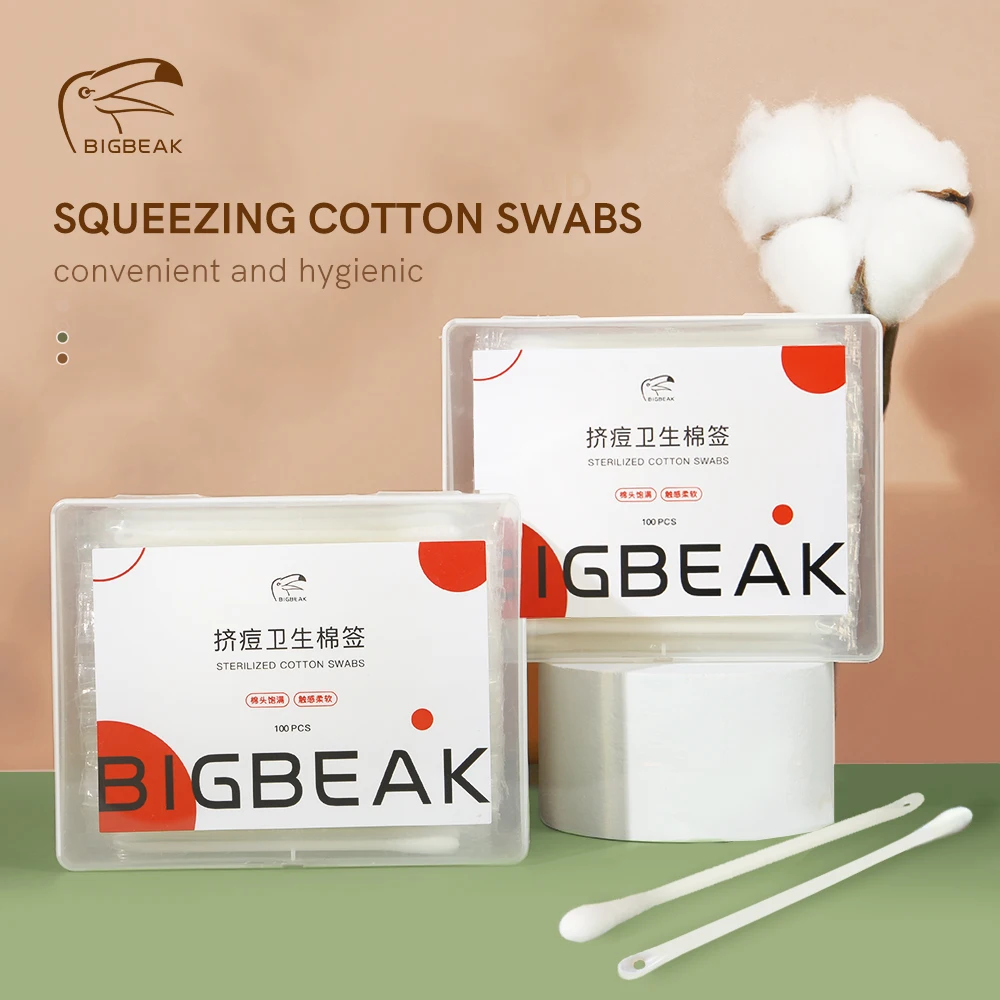 

Одноразовые ватные палочки BIGBEAK 100 шт./кор., сжимаемые двухсторонние палочки для ухода за кожей лица, многофункциональные инструменты для ма...
