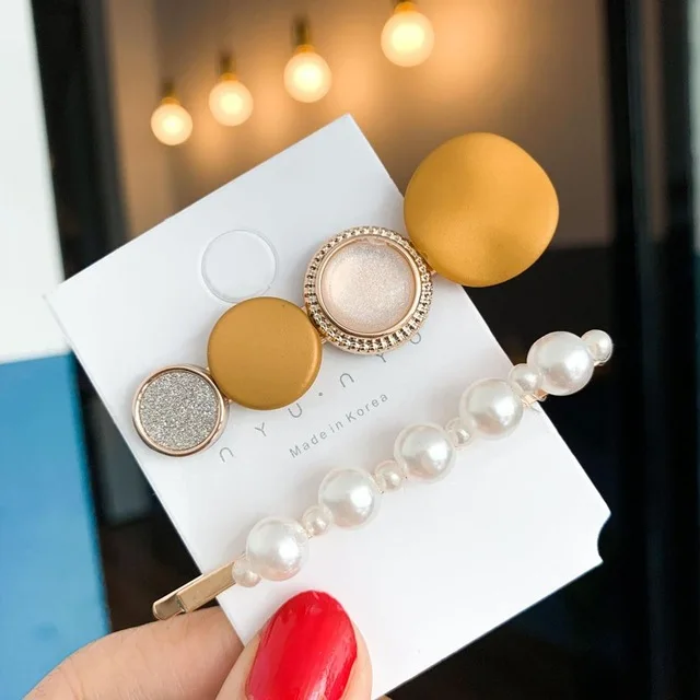 2pcs pearls yellow M MISM INS Круглый корейский Кристалл Сплав заколки для волос Макарон цвет заколки BB шпильки Заколки для женщин обувь девочек аксессуары для волос - Цвет: 2pcs pearls yellow