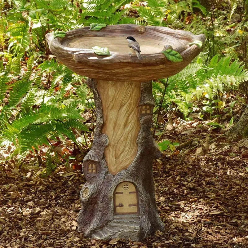

Tree House Polyresin Bird Bath Brown Pedestal Handmade Gifts for Outdoor Home Garden Lawn Yard Decorations