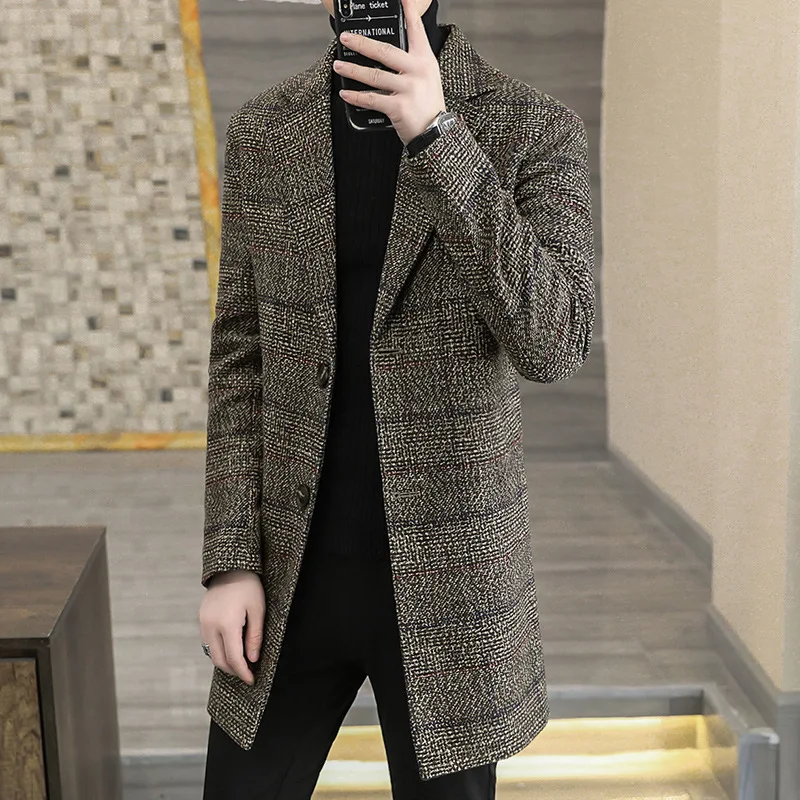 

Long Overcoat Men 2021 New Men's Coat Woolen Trench Coat Warm Winter Coat Fashion Long-sleeved Men's Clothing