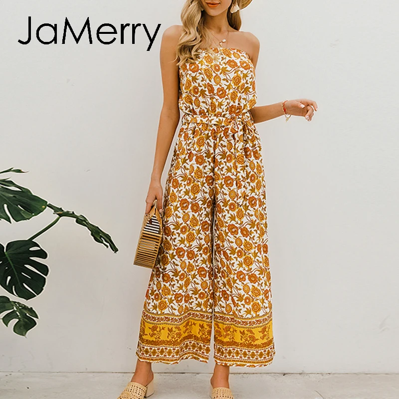 Женский Длинный комбинезон без бретелек JaMerry Свободный Повседневный с