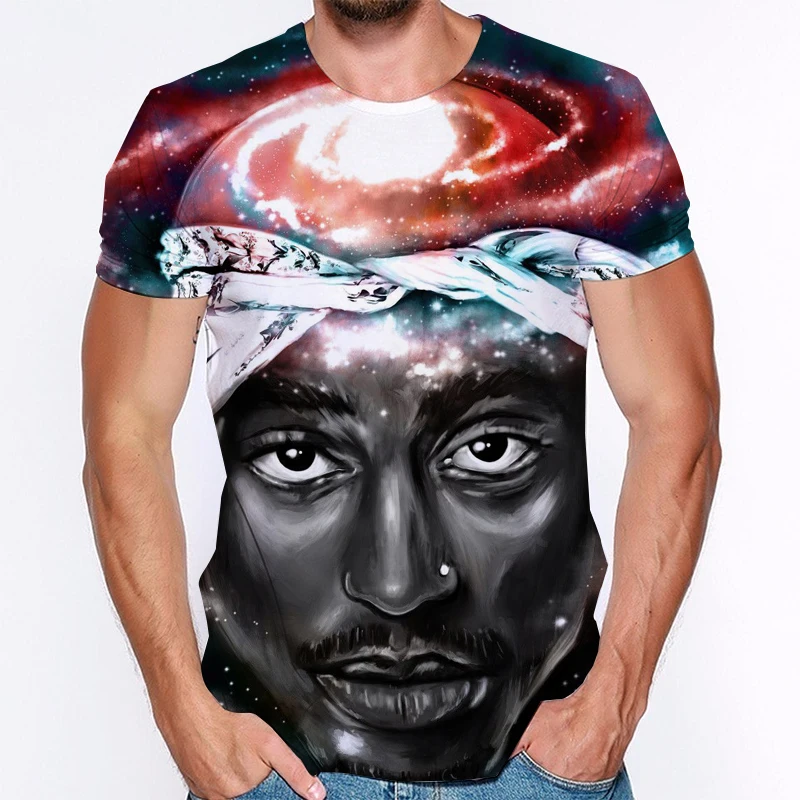 

2021 New Summer 3D Hip Hop Rap T-Shirt Black Plus Size Top