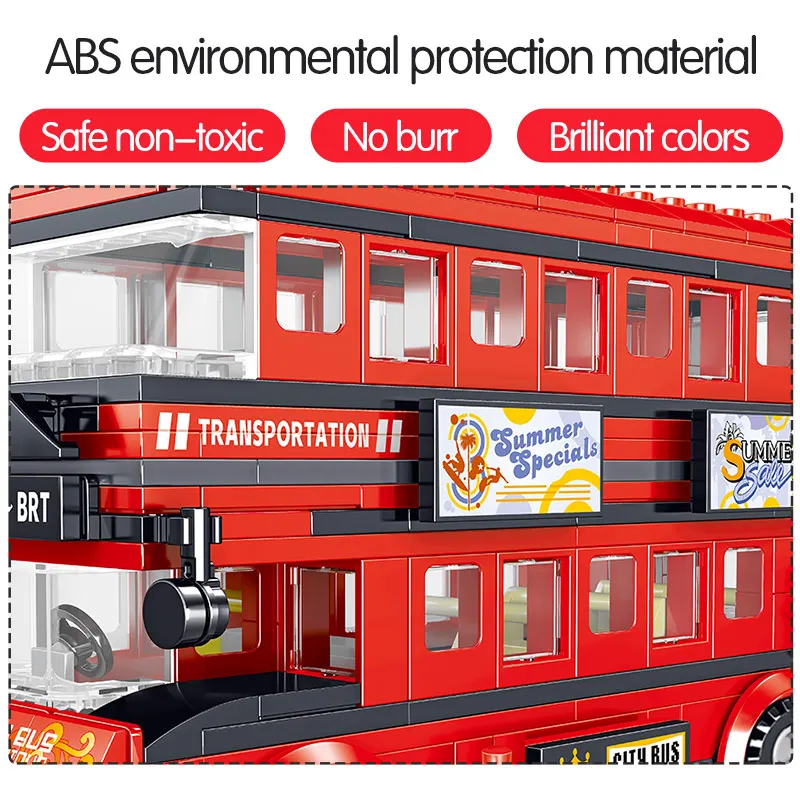 398 шт. двухэтажная модель автобуса строительные блоки для высокотехнологичных