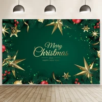 laeacco green merry christmas background balls stars branches baby birthday portrait photographic photo backdrop for photo studi