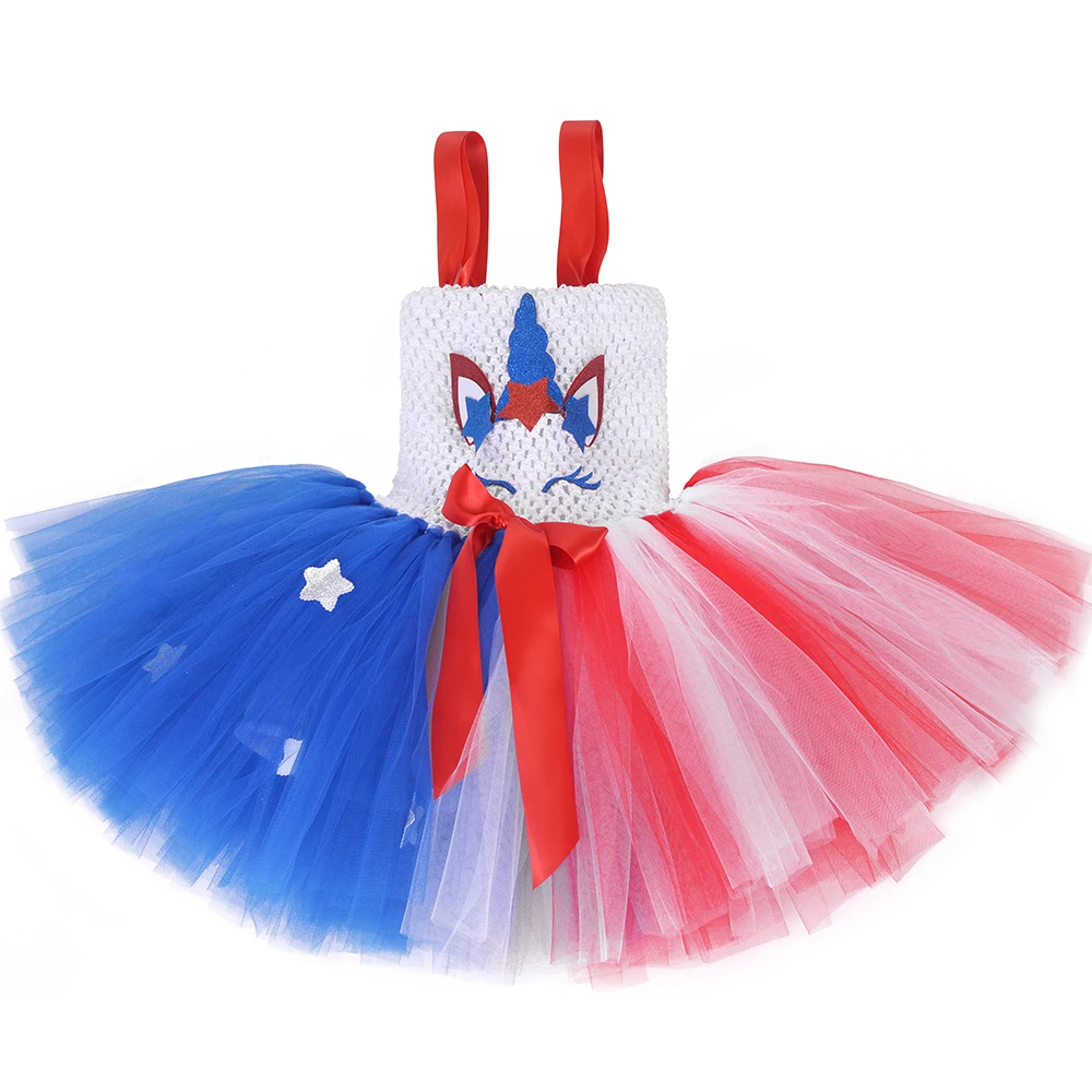 Платье-пачка для девочек с изображением единорога на День Независимости обручем