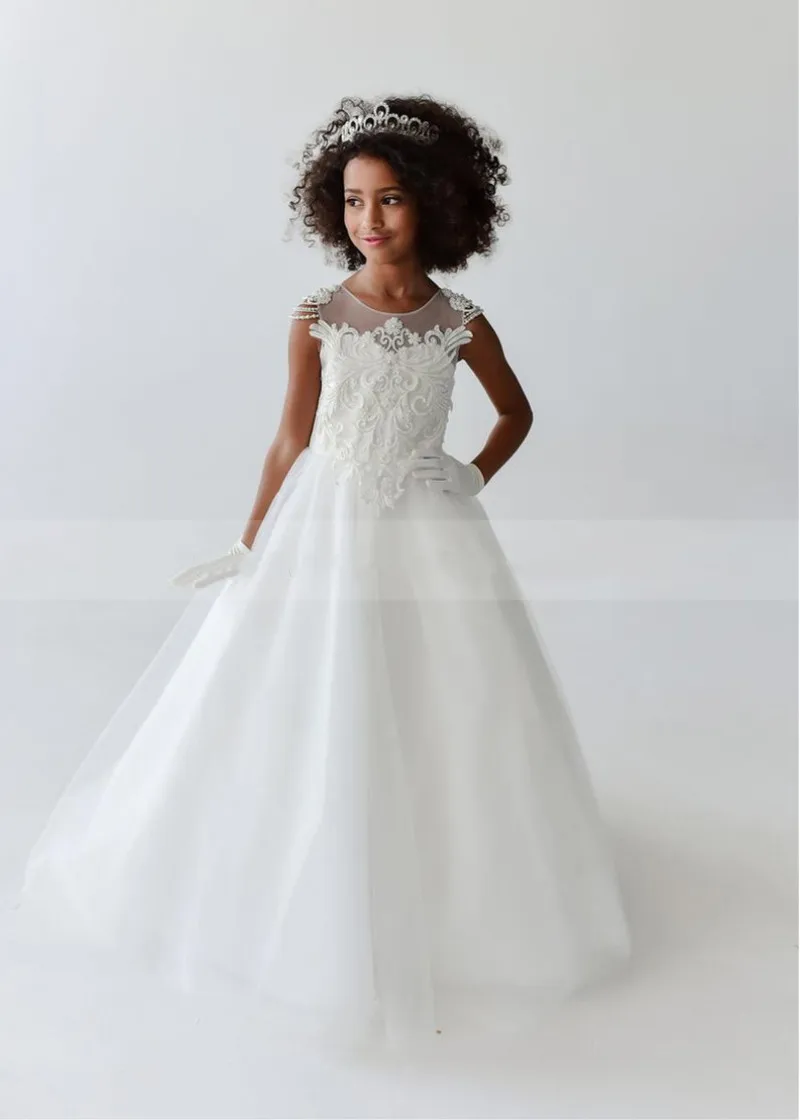 

Flower Girl Dresses for Wedding Sleeveless Floor-Length Tulle Satin First Communion Dresses for girls