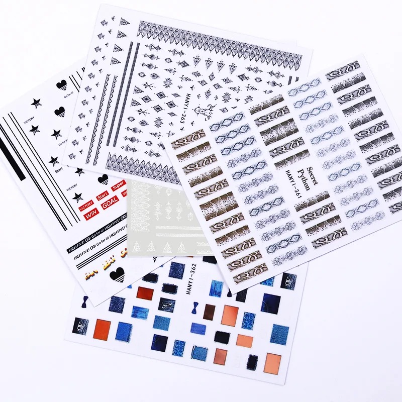 1 лист 3d наклейка для ногтей черно белый кружевной узор цветные переводные