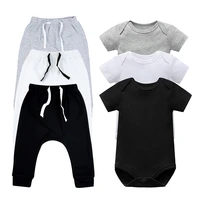 infant newborn baby girl boy spring autumn solid clothes sets long sleeve bodysuits elastic pants 2pcs outfits