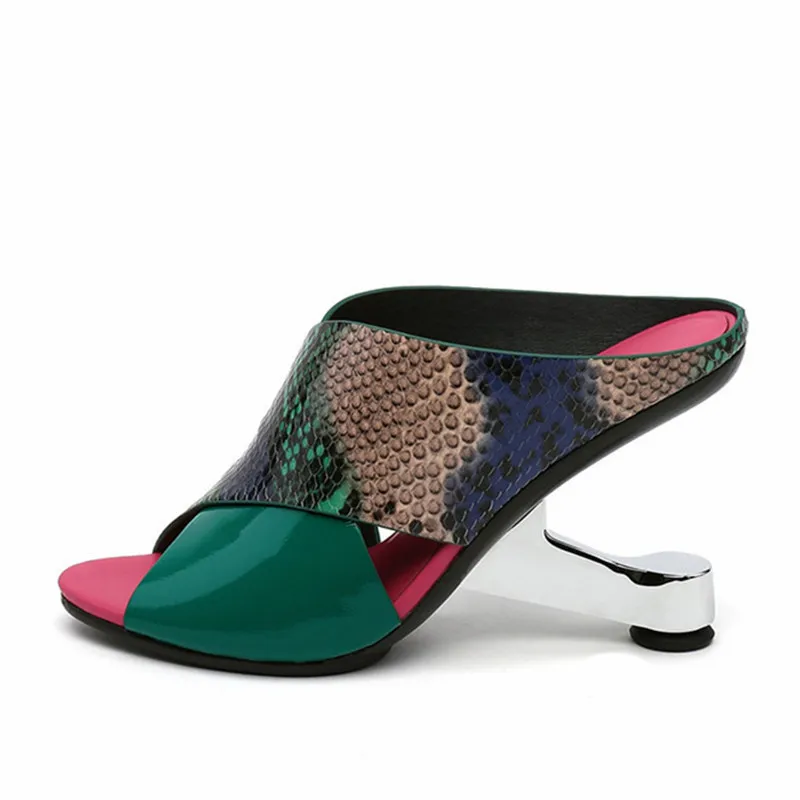 Туфли женские летние из натуральной кожи пикантные шлепанцы с открытым носком