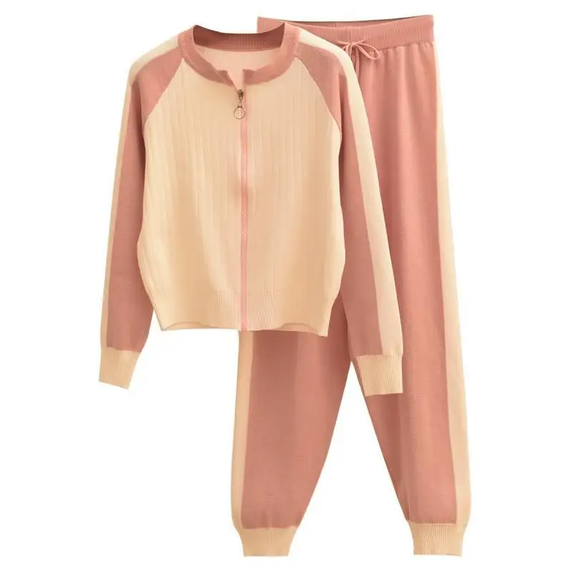 

Two-piece sweater knitted cardigan jacket women's 2020 Autumn women's suit fashion pants baseball sports jacket