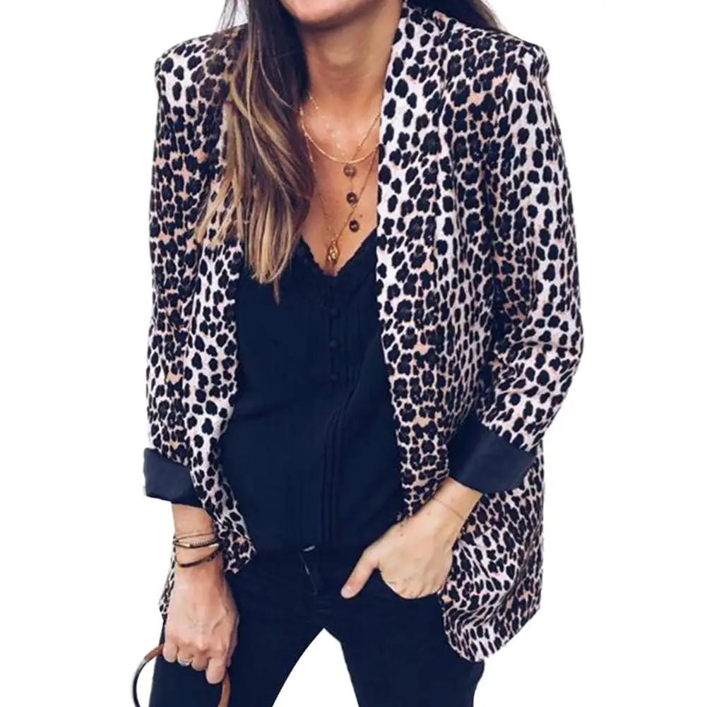 Офисный Женский блейзер из змеиной кожи с леопардовым принтом костюм длинным