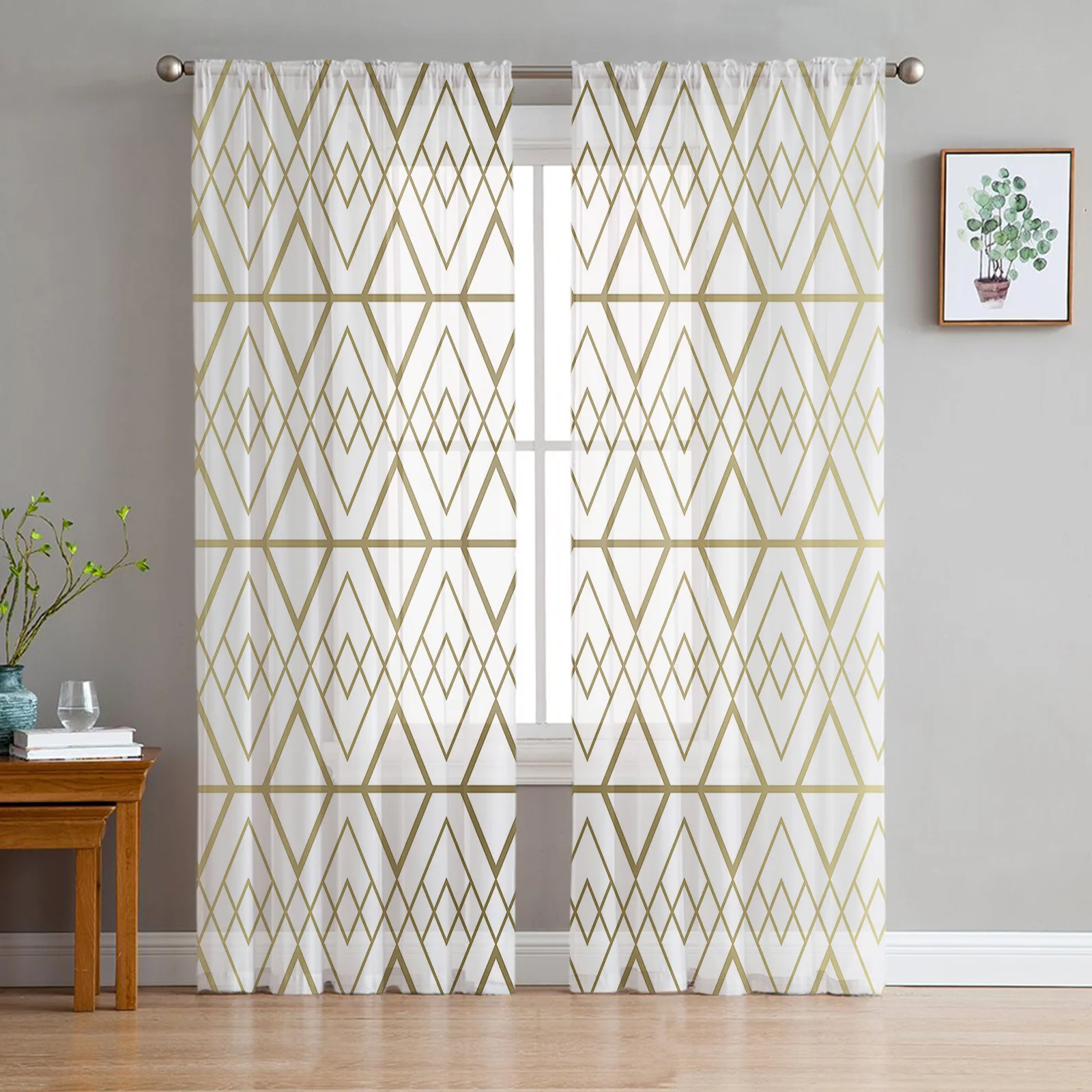 

Modern Geometry Print Sheer Window Panel Curtains Room for Living Room Bedroom Kitchen Room Chiffon Tulle Curtains