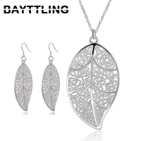 bayttling new 925 sterling silver fine hollow leaves pendant earrings necklaces for women fashion jewelry set gifts