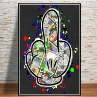 abstract money middle finger funny art poster and prints graffiti watercolour canvas wall painting for living room decoration