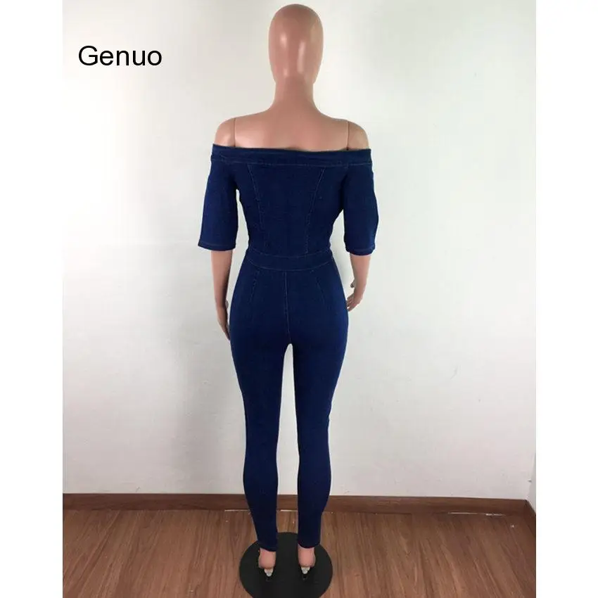 

Off Shoulder Denim Jumpsuit Women Sexy Jeans Bodysuit Female Funk Style Playsuit Girls Hot Sale Casual Overalls