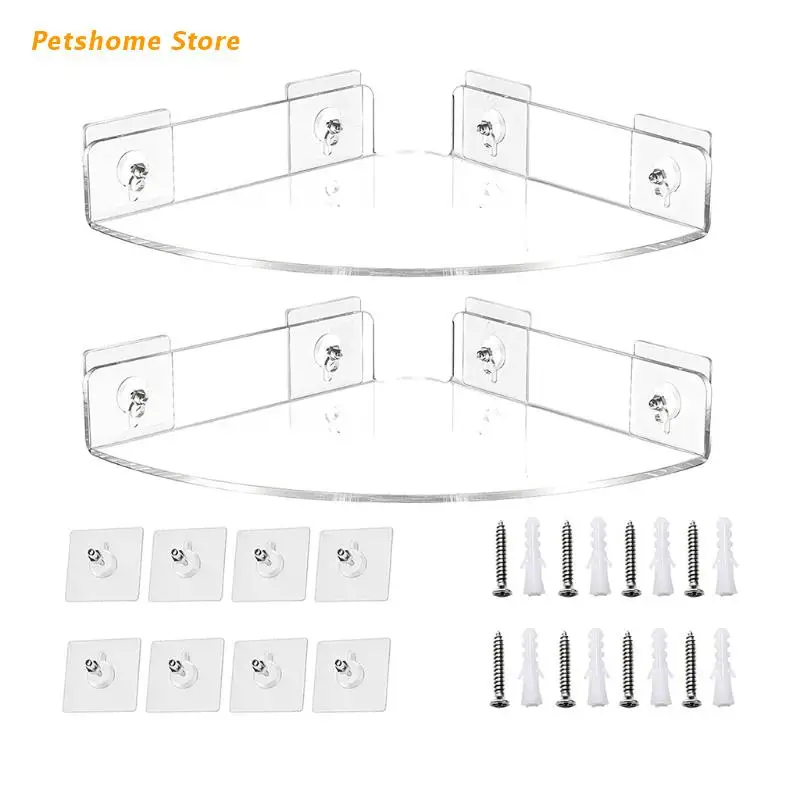 

LX9C 2 Pack Small Bathroom Corner Shelf Transparent Acrylic Wall Mount Floating Shower Organizer for Bottles Cups and Plants